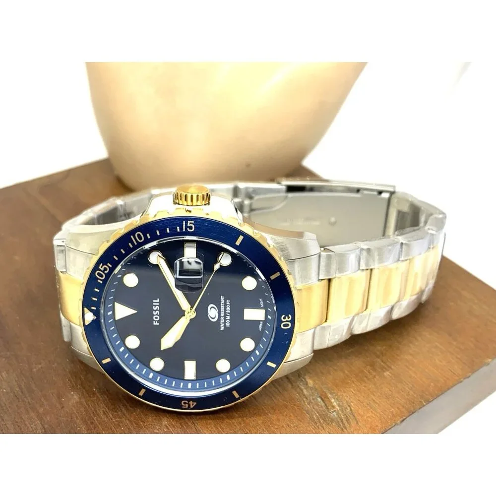 Fossil Men's Watch FS6034 Dive Quartz Blue Dial Two Tone Stainless Steel 42mm